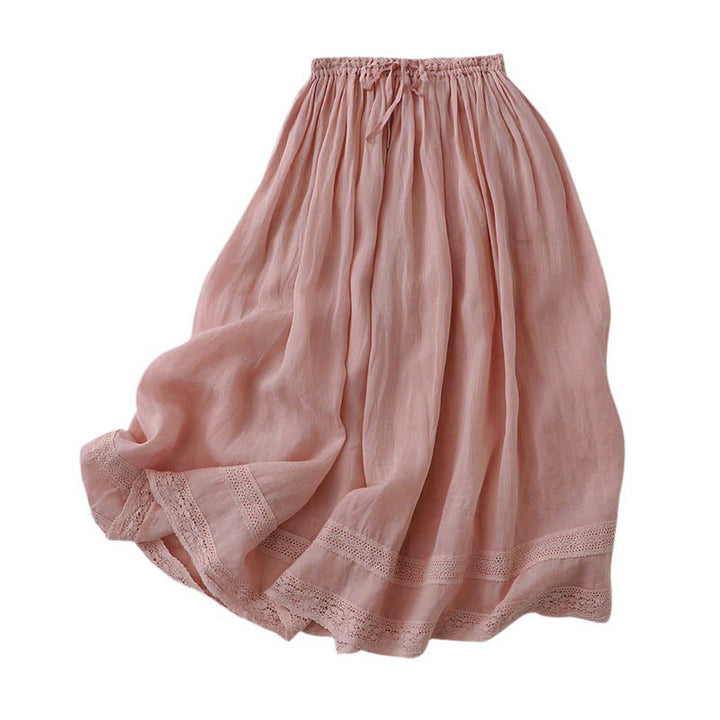 Buddha Stones Solid Lace Elastic Waist Cotton Women's Skirt - image 4