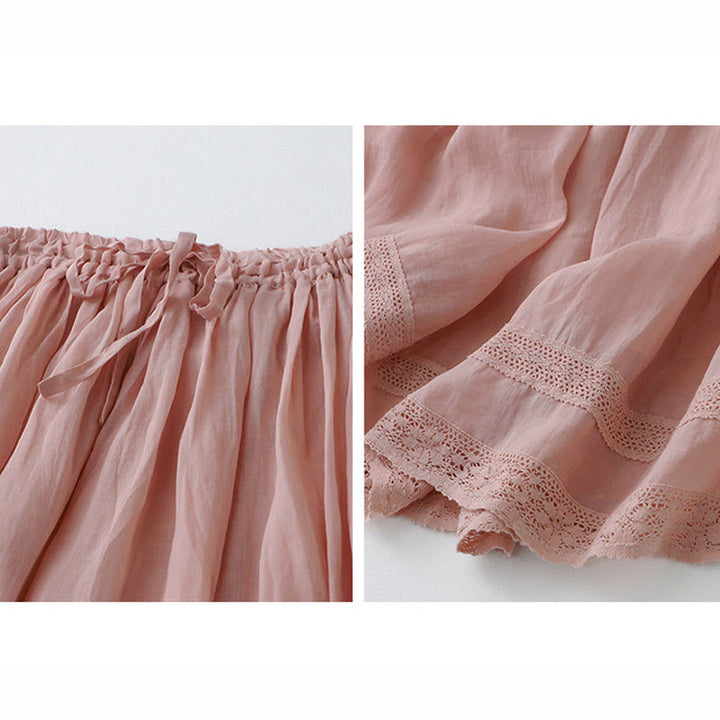 Buddha Stones Solid Lace Elastic Waist Cotton Women's Skirt - image 10