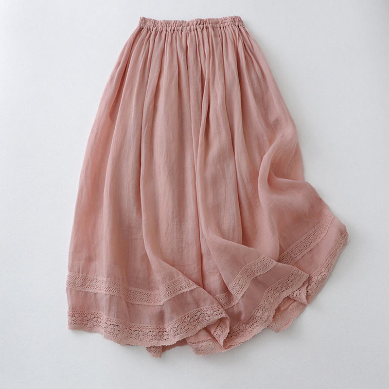 Buddha Stones Solid Lace Elastic Waist Cotton Women's Skirt - image 1