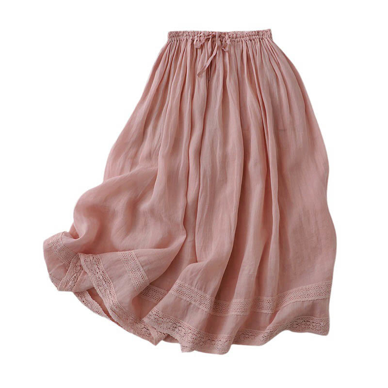 Buddha Stones Solid Lace Elastic Waist Cotton Women's Skirt - image 4