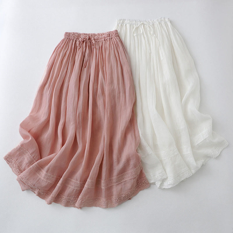 Buddha Stones Solid Lace Elastic Waist Cotton Women's Skirt - image 15