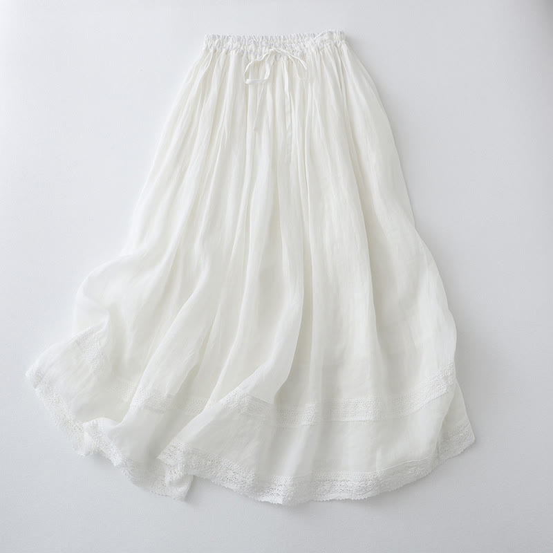 Buddha Stones Solid Lace Elastic Waist Cotton Women's Skirt - White - US8-10，UK/AU12-14，EU40-42 (2XL) - image 11