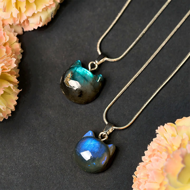 Buddha Stones Natural Cat Pattern Labradorite Healing Necklace Pendant - image 1