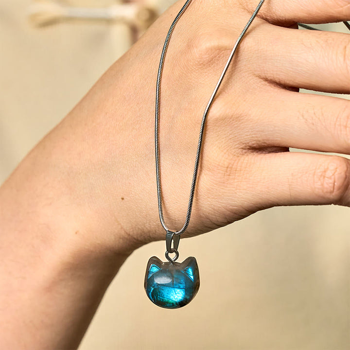 Buddha Stones Natural Cat Pattern Labradorite Healing Necklace Pendant - Labradorite(Healing♥Support) - image 0