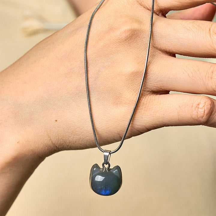 Buddha Stones Natural Cat Pattern Labradorite Healing Necklace Pendant - image 3