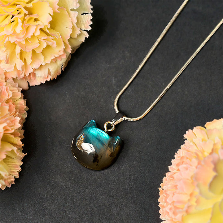 Buddha Stones Natural Cat Pattern Labradorite Healing Necklace Pendant - image 2