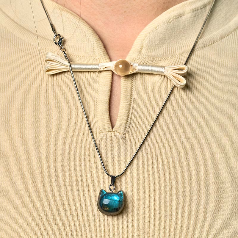Buddha Stones Natural Cat Pattern Labradorite Healing Necklace Pendant - image 5