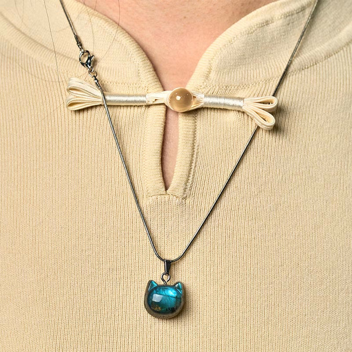 Buddha Stones Natural Cat Pattern Labradorite Healing Necklace Pendant - image 5