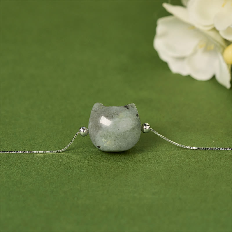Buddha Stones 925 Sterling Silver Faceless Cat Head Natural Labradorite Healing Bracelet - image 1