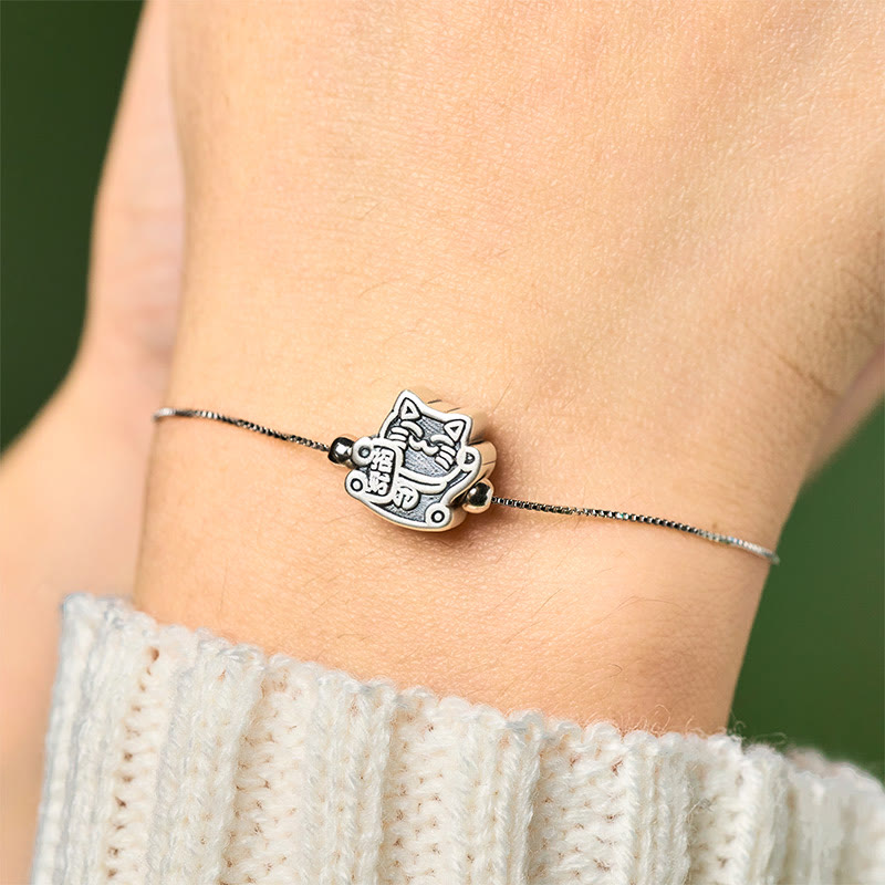 Buddha Stones 999 Sterling Silver Fortune Cat 925 Sterling Silver Chain Protection Bracelet - image 4