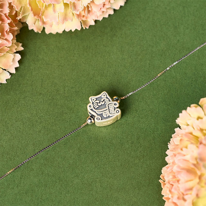 Buddha Stones 999 Sterling Silver Fortune Cat 925 Sterling Silver Chain Protection Bracelet - image 2
