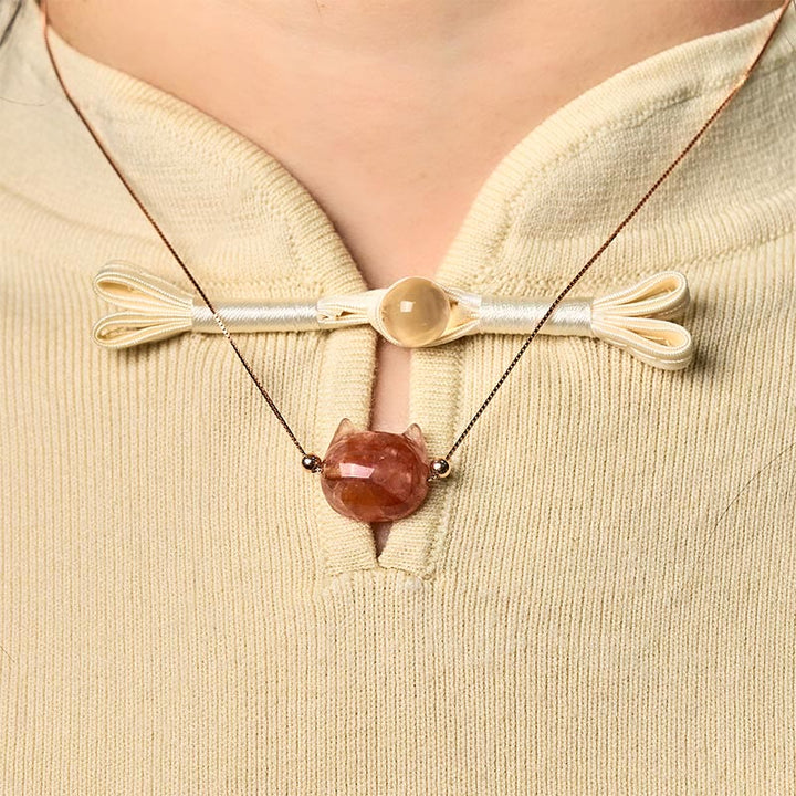 Buddha Stones 925 Sterling Silver Cat Head Natural Red Flower Quartz Protection Necklace Pendant - image 4