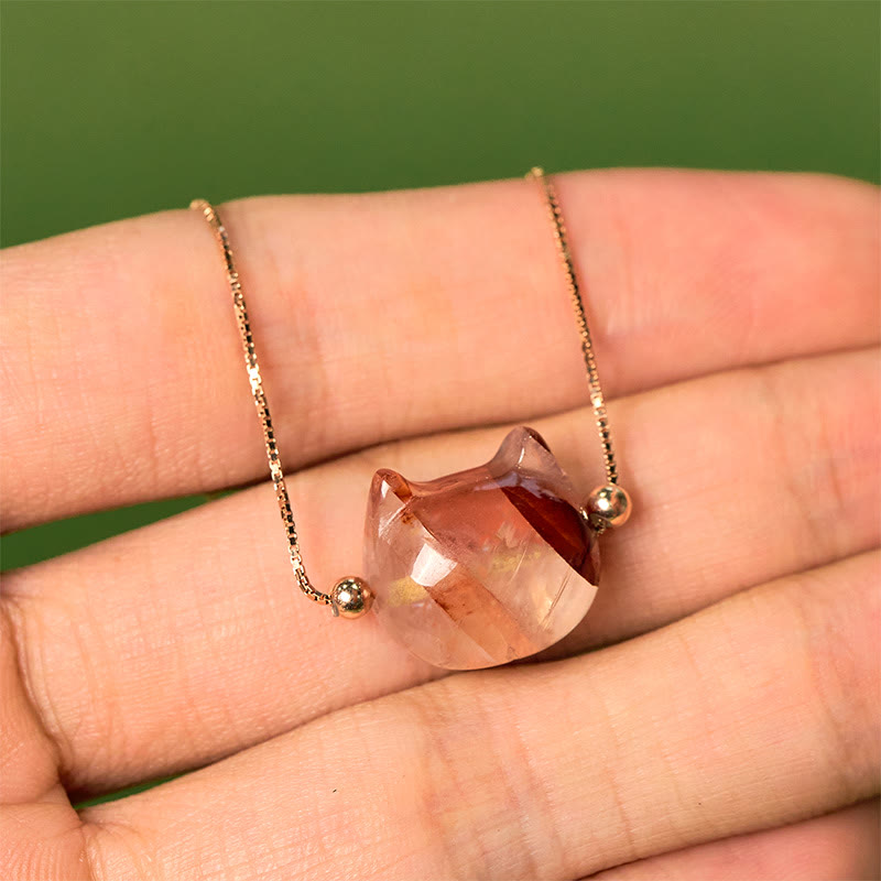 Buddha Stones 925 Sterling Silver Cat Head Natural Red Flower Quartz Protection Necklace Pendant - image 7