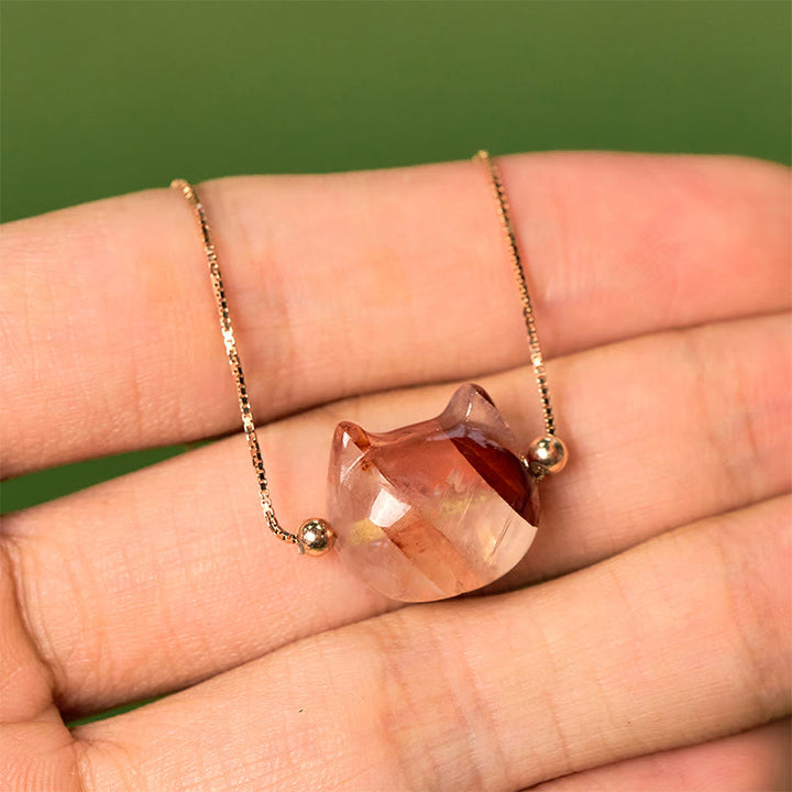 Buddha Stones 925 Sterling Silver Cat Head Natural Red Flower Quartz Protection Necklace Pendant - image 7