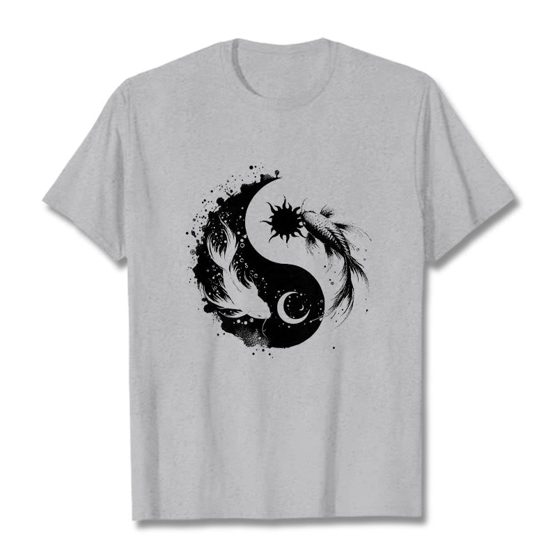 Buddha Stonessun And Moon Yin Yang Koi Pattern Tee T-shirt - LightGrey - 2XL - image 19