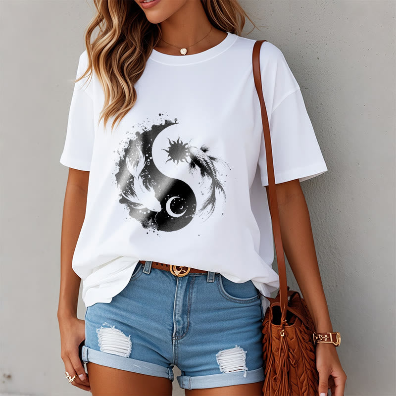 Buddha Stonessun And Moon Yin Yang Koi Pattern Tee T-shirt - image 2
