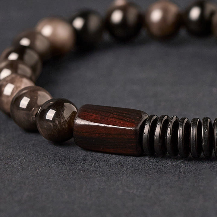 Buddha Stones Silver Sheen Obsidian Coconut Shell Protection Bracelet - image 3