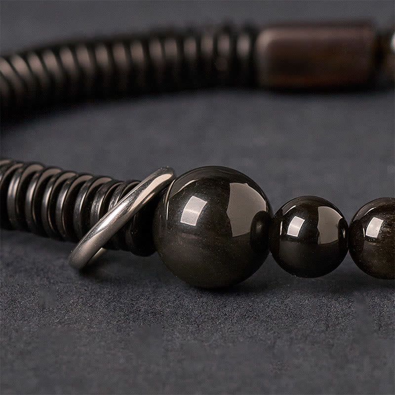 Buddha Stones Silver Sheen Obsidian Coconut Shell Protection Bracelet - image 2