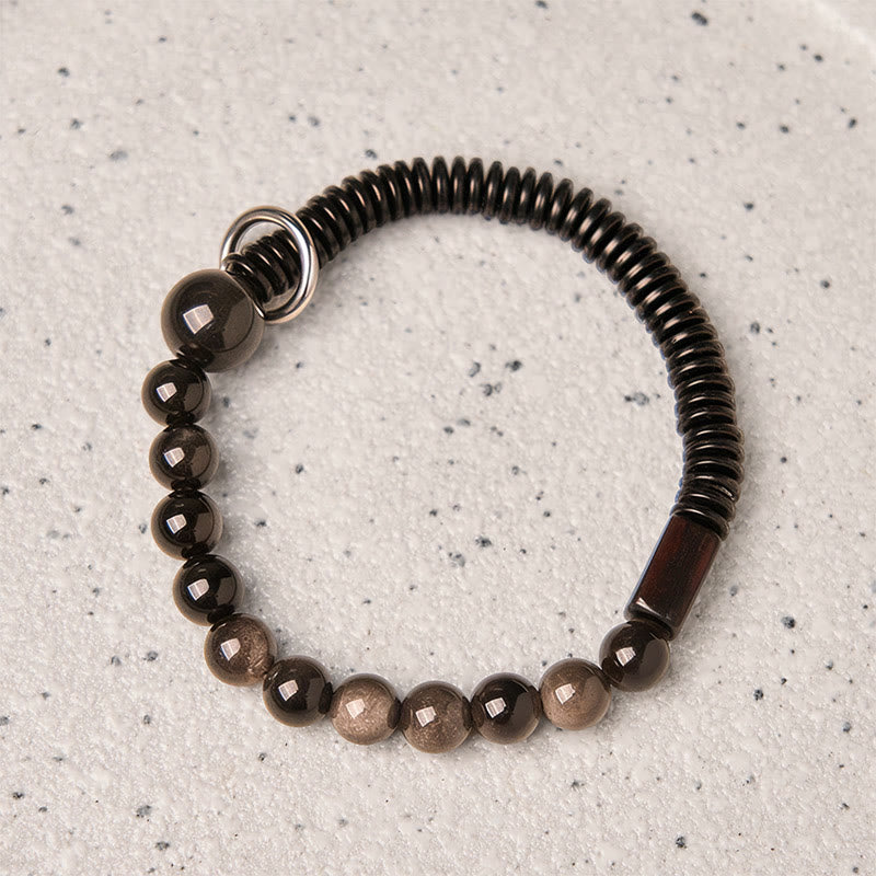 Buddha Stones Silver Sheen Obsidian Coconut Shell Protection Bracelet - image 1