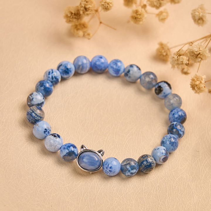 Buddha Stones Natural Cat Head Blue Agate Kyanite Protection Bracelet - image 2