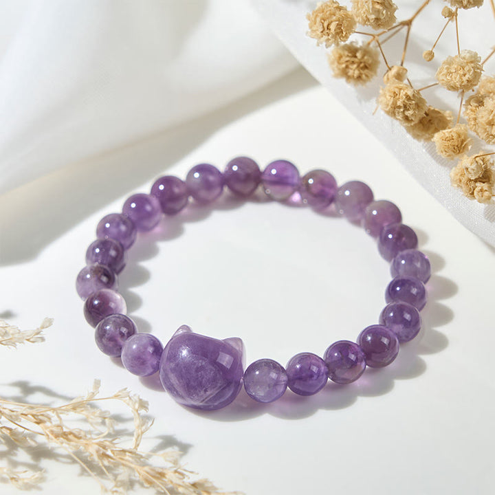 Buddha Stones Cute Cat Face Amethyst Spiritual Awareness Bracelet - image 3