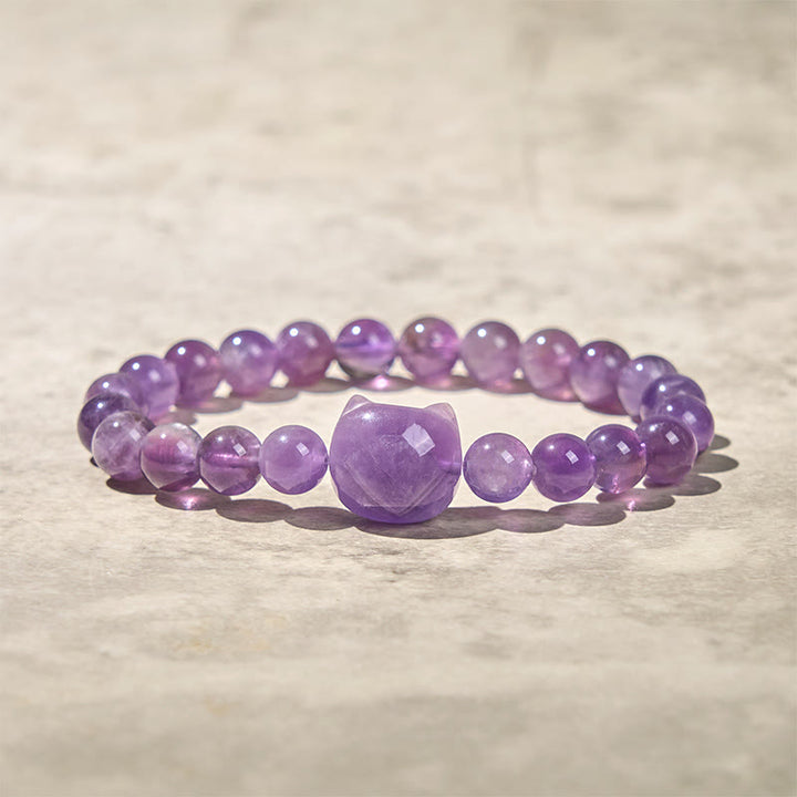 Buddha Stones Cute Cat Face Amethyst Spiritual Awareness Bracelet - image 4