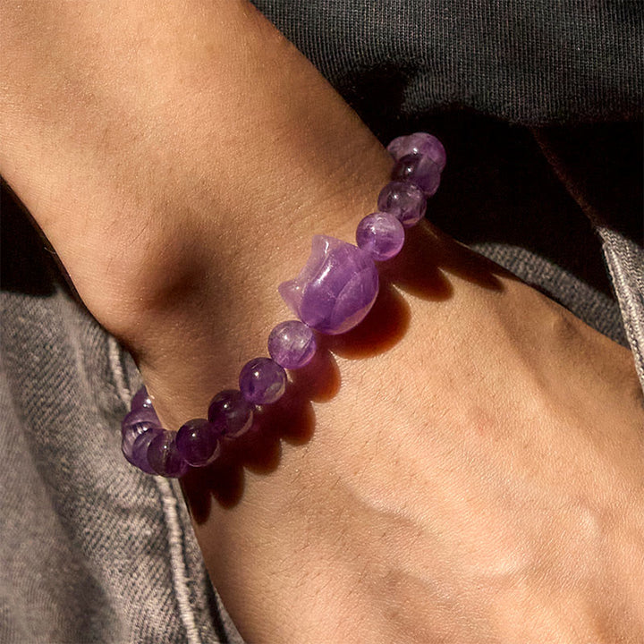 Buddha Stones Cute Cat Face Amethyst Spiritual Awareness Bracelet - image 6