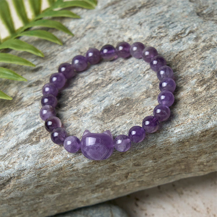 Buddha Stones Cute Cat Face Amethyst Spiritual Awareness Bracelet - image 5