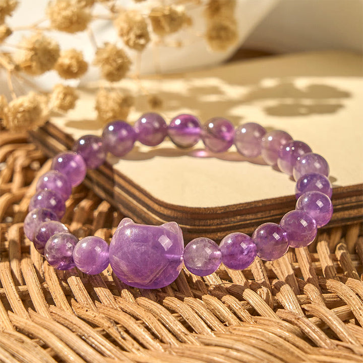 Buddha Stones Cute Cat Face Amethyst Spiritual Awareness Bracelet - image 2