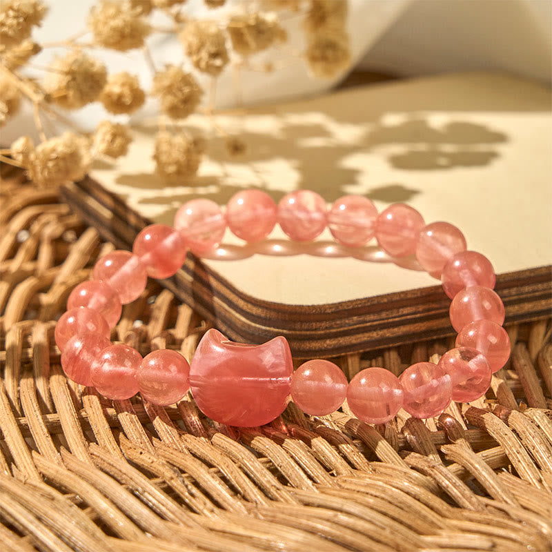 Buddha Stones Lovely Cat Head Red Agate Spiritual Beads Bracelet - image 2