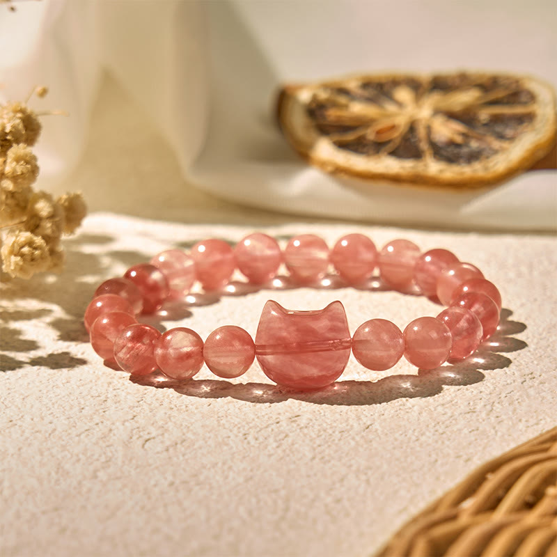 Buddha Stones Lovely Cat Head Red Agate Spiritual Beads Bracelet - Red agate(Wrist Circumference: 15-20cm) - image 0
