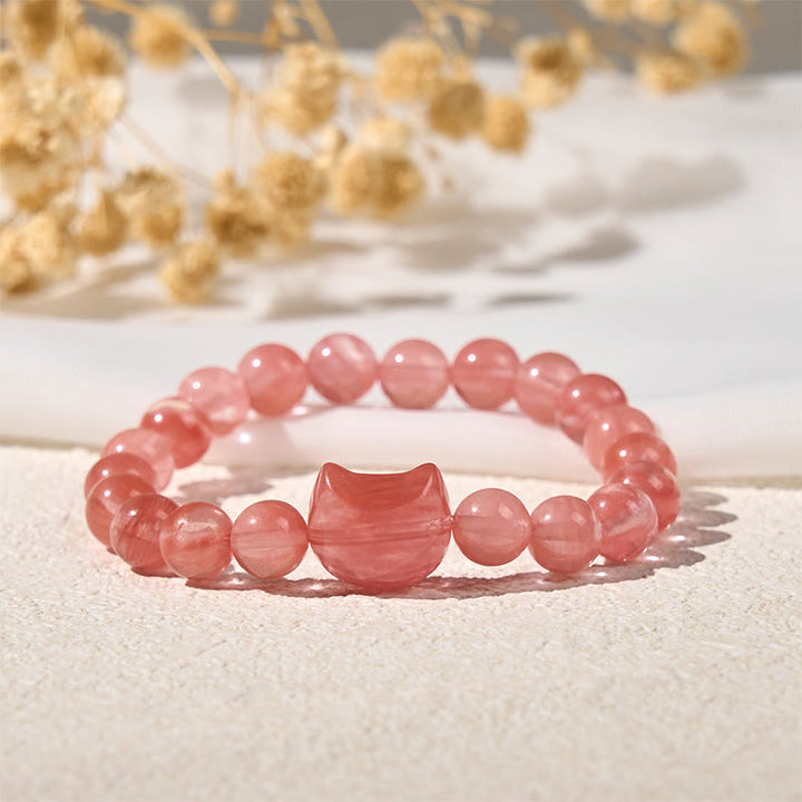 Buddha Stones Lovely Cat Head Red Agate Spiritual Beads Bracelet - image 1