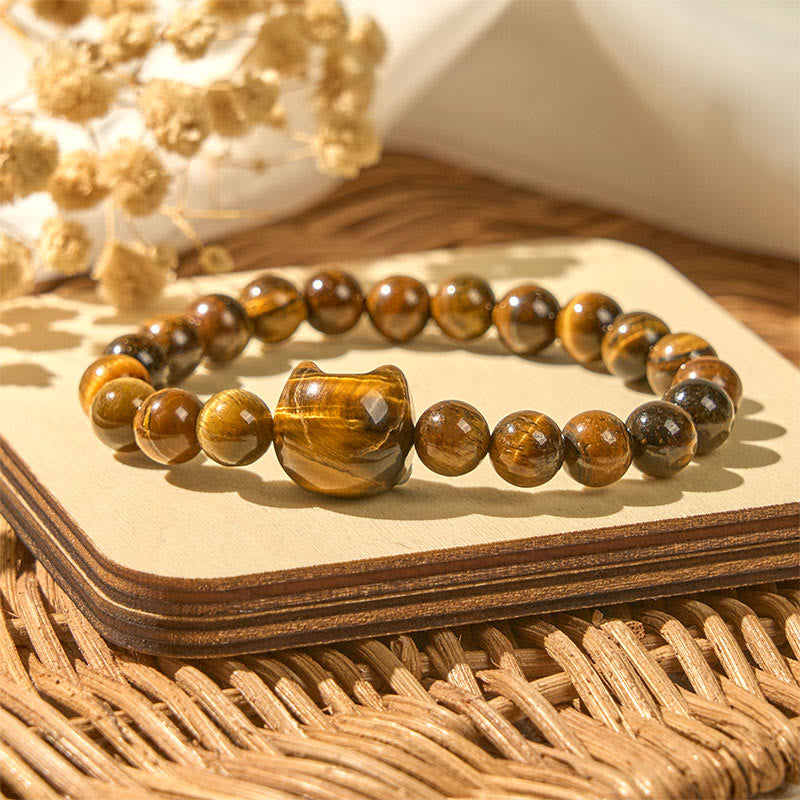 Buddha Stones Cute Cat Tiger Eye Power Beads Bracelet - image 1