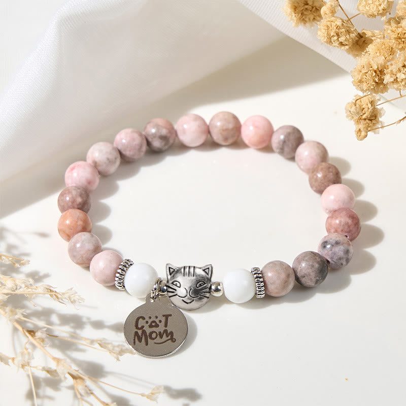 Buddha Stones Cat Head Design Zebra Jasper Protection Bracelet - Zebra Jasper(Wrist Circumference: 16-19cm) - image 0