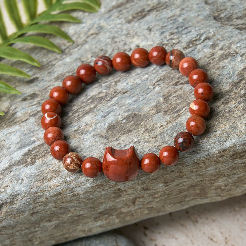 Buddha Stones Faceless Cat Head Design Red Turquoise Luck Bracelet - image 7