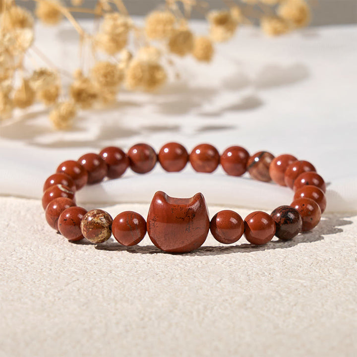 Buddha Stones Faceless Cat Head Design Red Turquoise Luck Bracelet - image 2