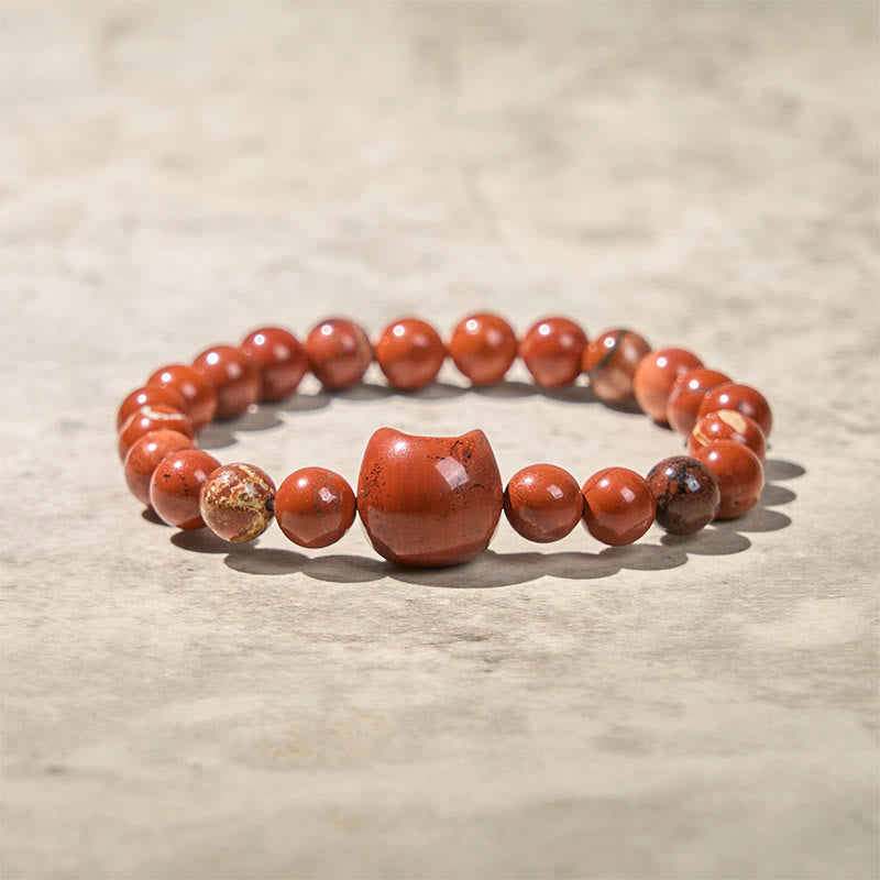 Buddha Stones Faceless Cat Head Design Red Turquoise Luck Bracelet - image 4