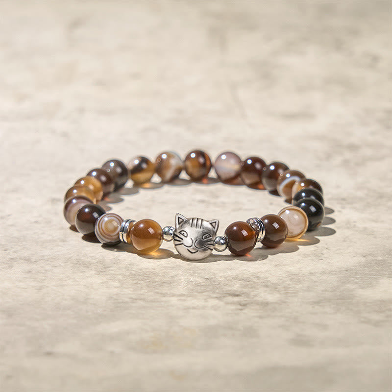 Buddha Stones Chocolate Siamese Cat Natural Brown Striped Agate Bead Stability Bracelet - image 3