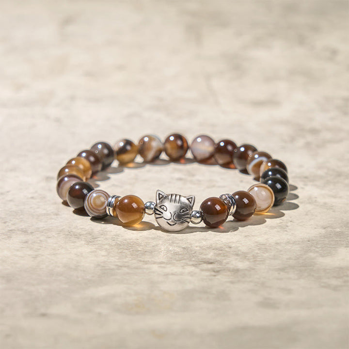 Buddha Stones Chocolate Siamese Cat Natural Brown Striped Agate Bead Stability Bracelet - image 3