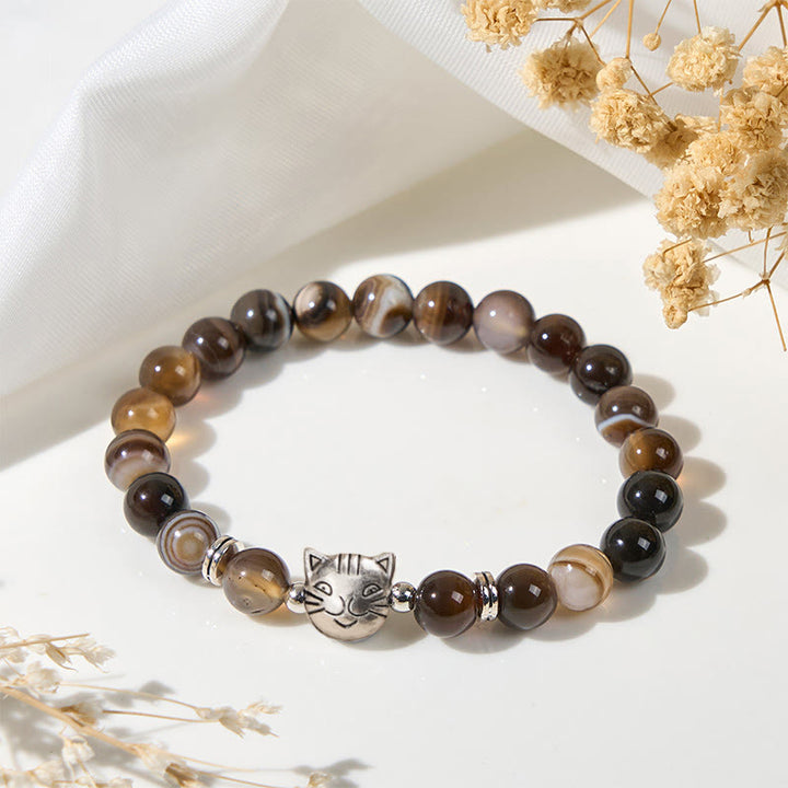 Buddha Stones Chocolate Siamese Cat Natural Brown Striped Agate Bead Stability Bracelet - image 1