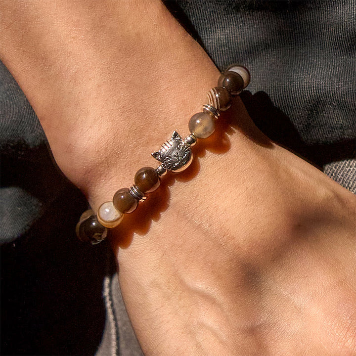 Buddha Stones Chocolate Siamese Cat Natural Brown Striped Agate Bead Stability Bracelet - image 2