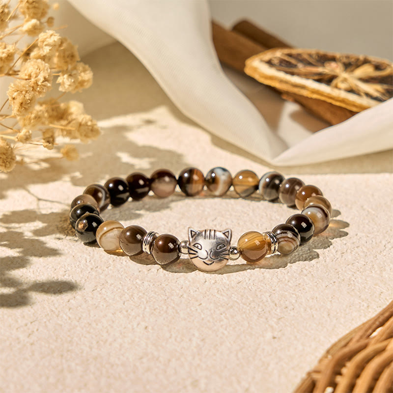 Buddha Stones Chocolate Siamese Cat Natural Brown Striped Agate Bead Stability Bracelet - image 4