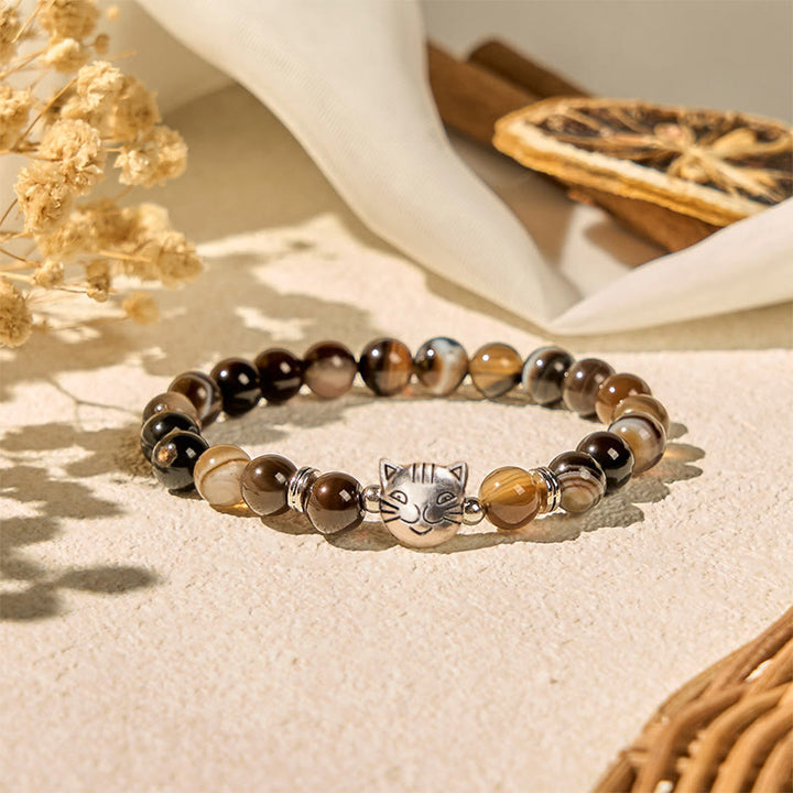 Buddha Stones Chocolate Siamese Cat Natural Brown Striped Agate Bead Stability Bracelet - image 4