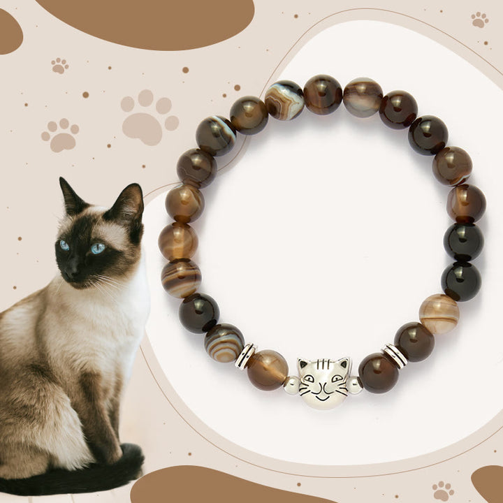 Buddha Stones Chocolate Siamese Cat Natural Brown Striped Agate Bead Stability Bracelet - Brown Striped Agate(Wrist Circumference: 15-18.5cm) - image 0