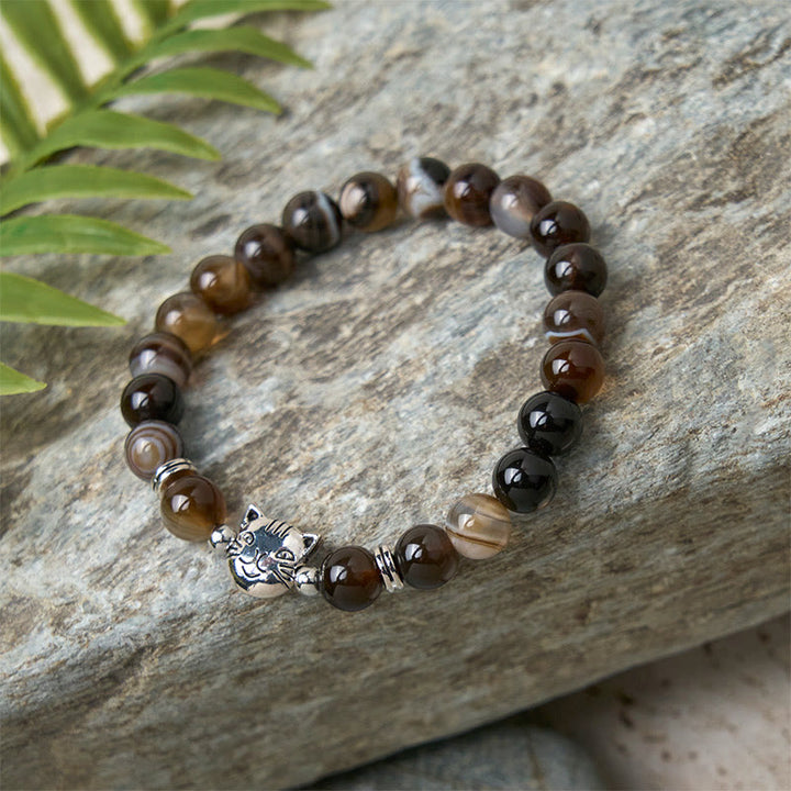 Buddha Stones Chocolate Siamese Cat Natural Brown Striped Agate Bead Stability Bracelet - image 6