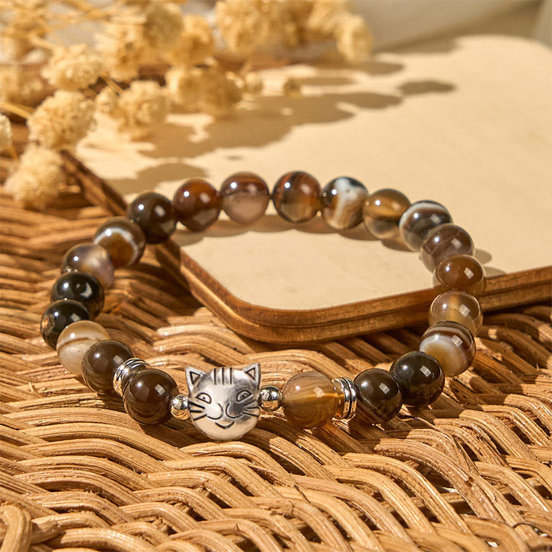 Buddha Stones Chocolate Siamese Cat Natural Brown Striped Agate Bead Stability Bracelet - image 7