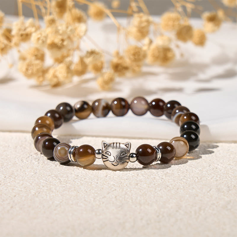 Buddha Stones Chocolate Siamese Cat Natural Brown Striped Agate Bead Stability Bracelet - image 5