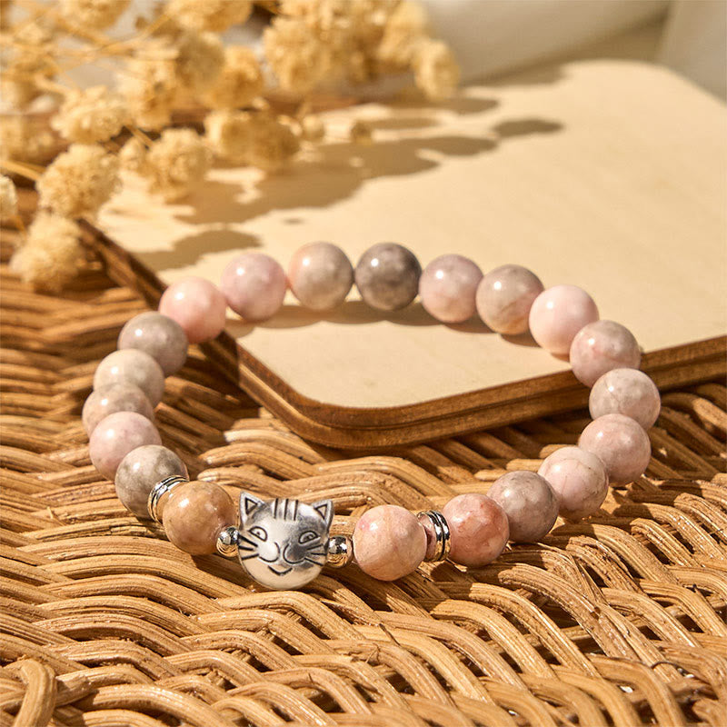 Buddha Stones 8mm Cat Design Zebra Jasper Protection Bracelet - image 1