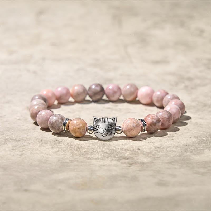 Buddha Stones 8mm Cat Design Zebra Jasper Protection Bracelet - Zebra Jasper(Wrist Circumference: 16-19cm) - image 0