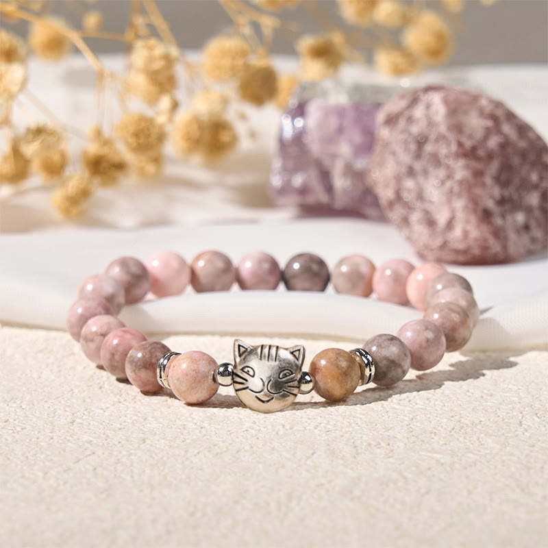 Buddha Stones 8mm Cat Design Zebra Jasper Protection Bracelet - image 3
